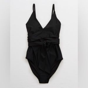 Aerie Black Wrap One Piece Swimsuit